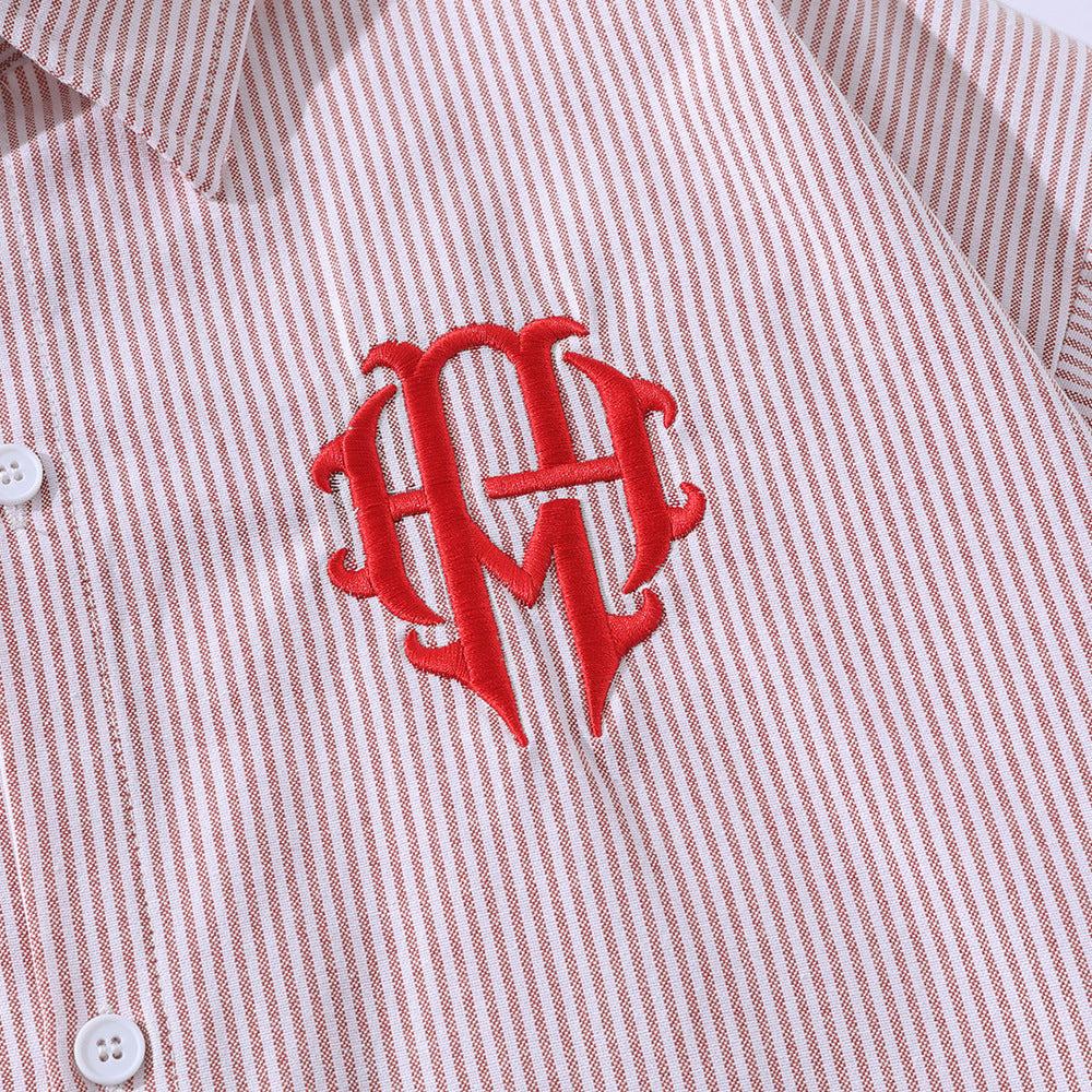 DAXUEN Vertical stripe short sleeve shirt with embroidery