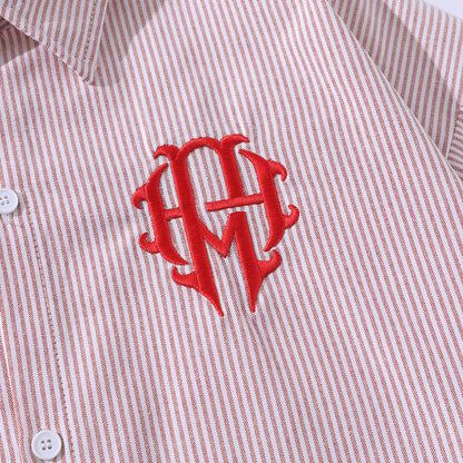 DAXUEN Vertical stripe short sleeve shirt with embroidery