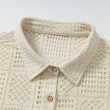 DAXUEN Cream crochet button-down shirt with short sleeves
