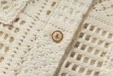 DAXUEN Cream crochet button-down shirt with short sleeves