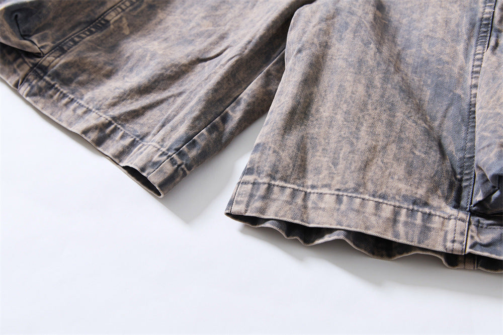 DAXUEN Wide-leg cargo shorts in faded grey-blue denim