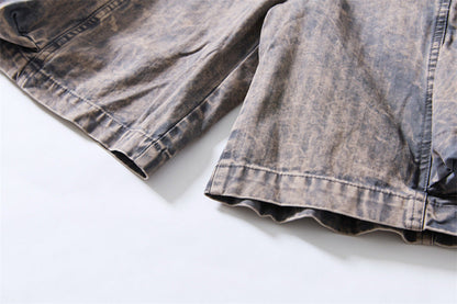 DAXUEN Wide-leg cargo shorts in faded grey-blue denim