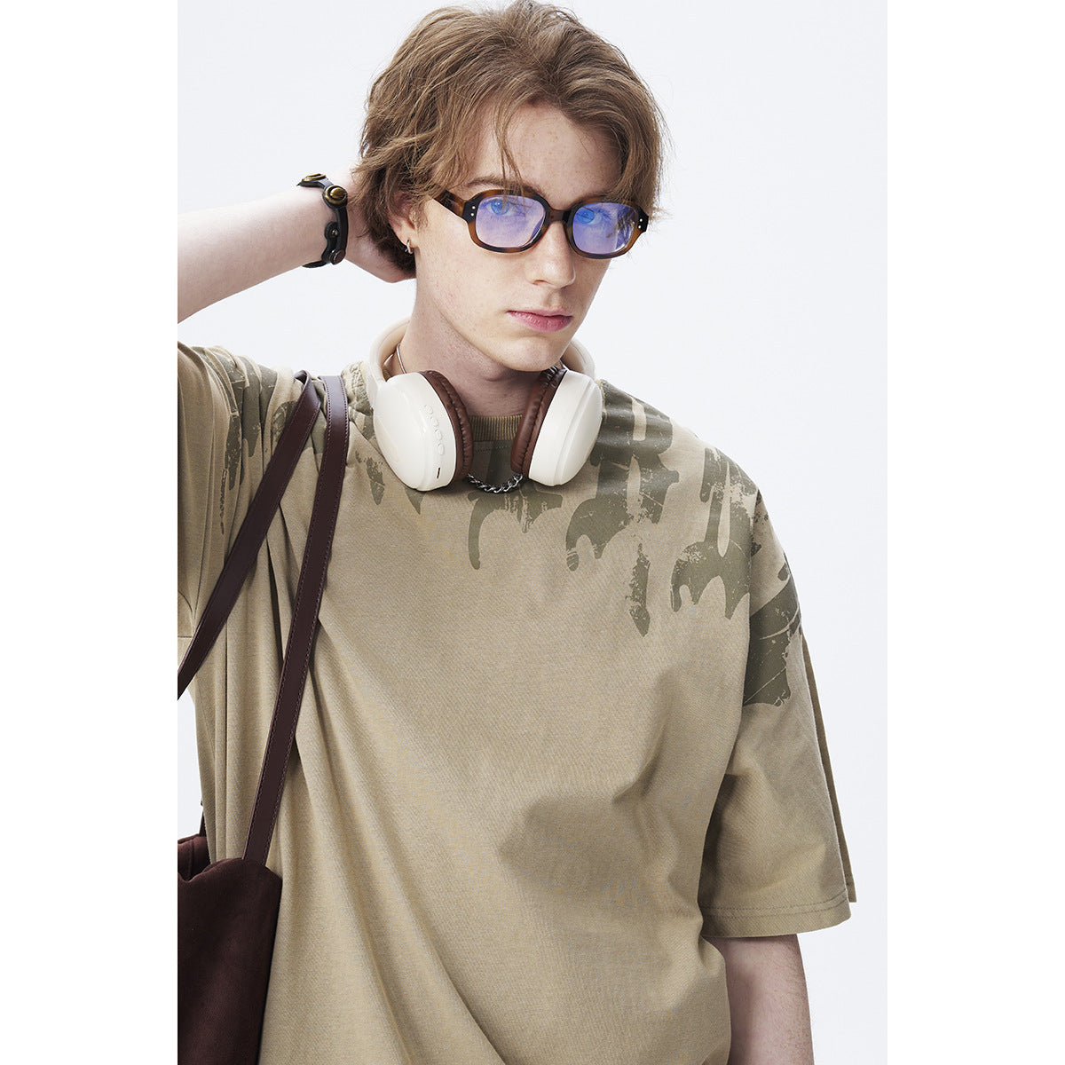DAXUEN dark charcoal oversized abstract drip print tee
