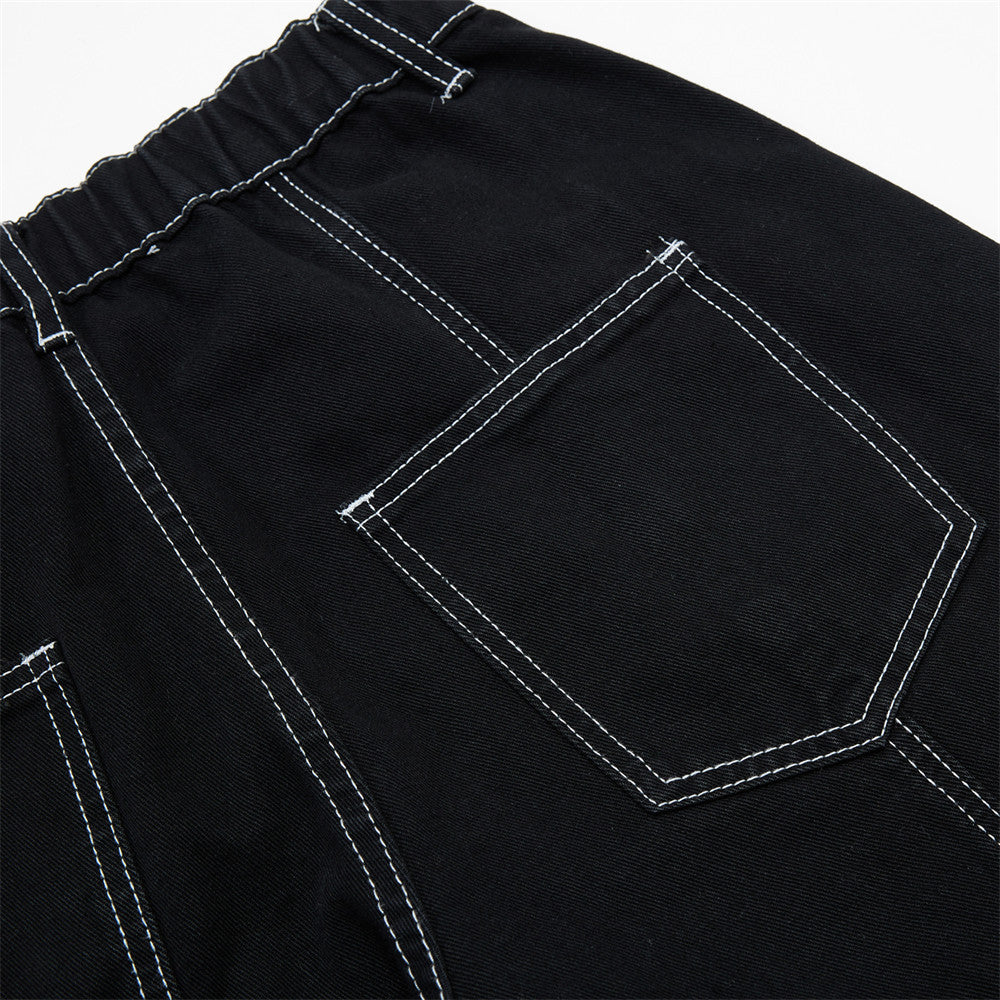 DAXUEN Black wide leg cargo pants with colorful cat patches