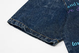 DAXUEN Short-sleeved faded denim shirt with graphic text