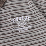 DAXUEN Oversized striped polo shirt with plaid cuffs and patch