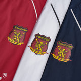 DAXUEN navy blue shield crest contrast stripe athletic tee