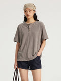 DAXUEN heathered khaki button-up henley t-shirt