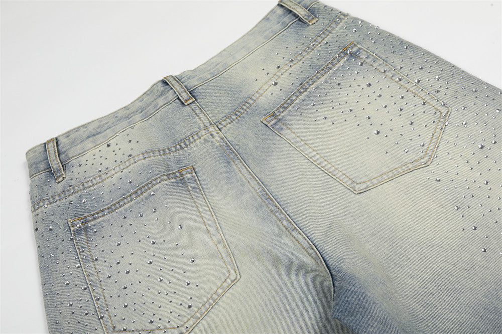 DAXUEN Light blue wide-leg denim jeans with studs