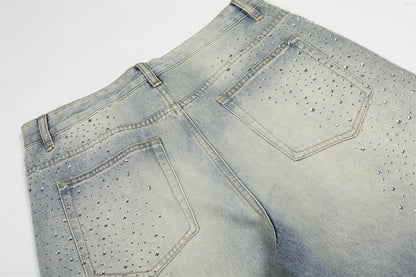 DAXUEN Light blue wide-leg denim jeans with studs