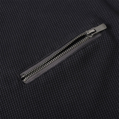 DAXUEN Asymmetrical panel t-shirt in charcoal grey and dark waffle knit