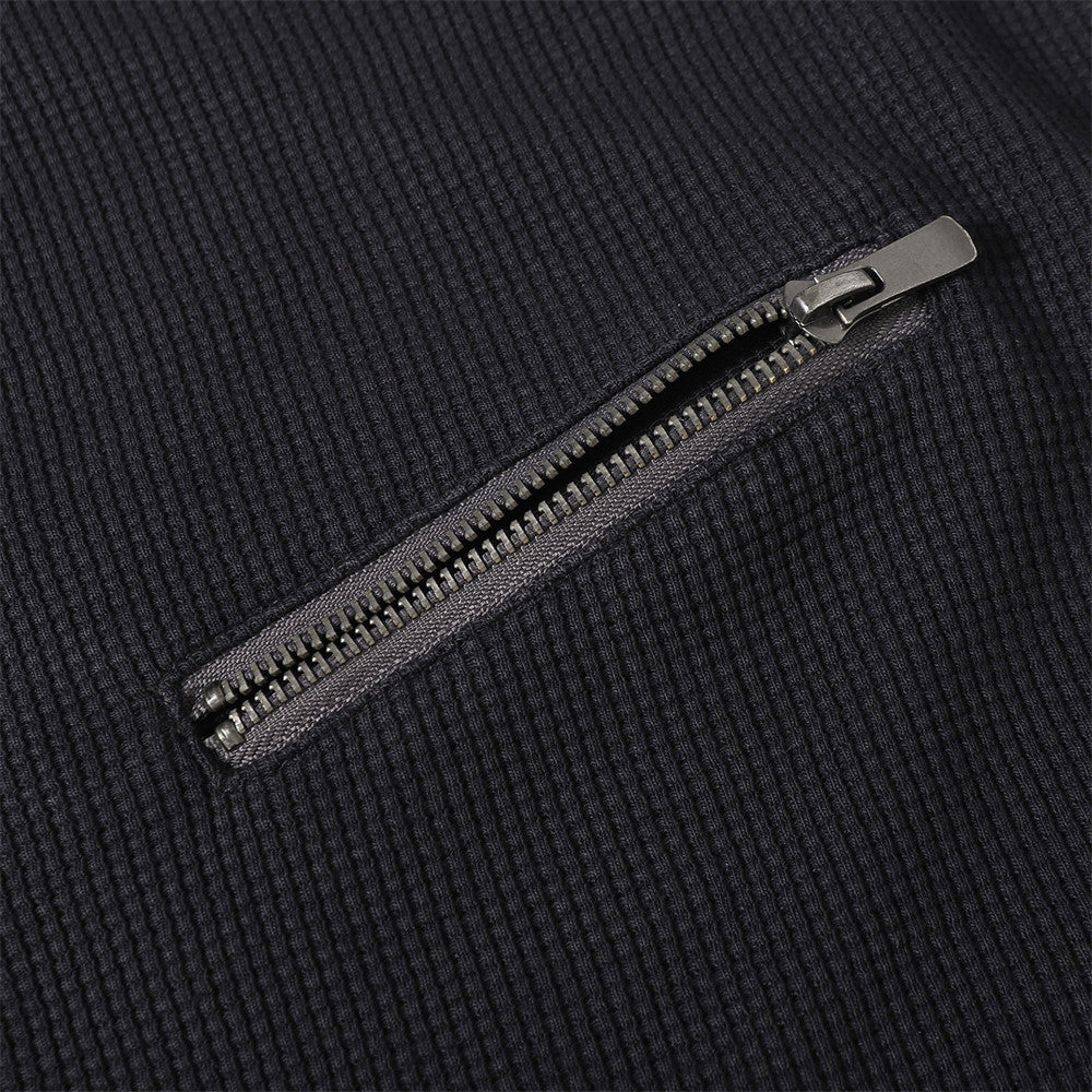 DAXUEN Asymmetrical panel t-shirt in charcoal grey and dark waffle knit