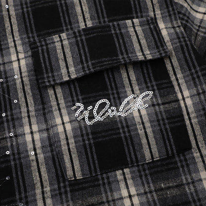 DAXUEN Short-sleeve plaid shirt with sequin embroidery