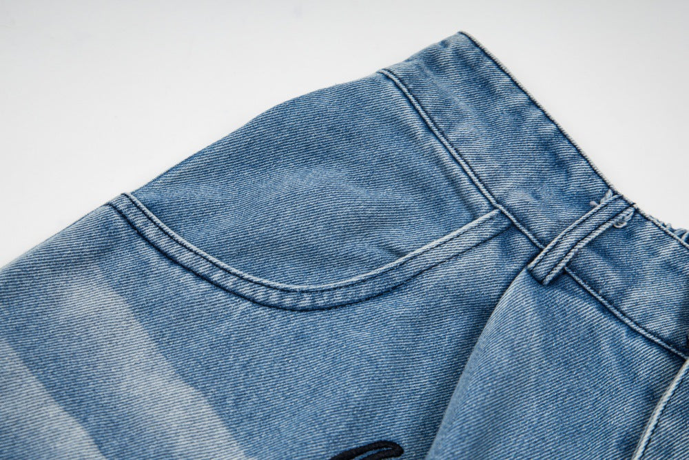 DAXUEN Loose-fitting wide-leg denim trousers with cartoon embroidery