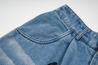 DAXUEN Loose-fitting wide-leg denim trousers with cartoon embroidery
