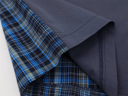 DAXUEN Color-block plaid button-up shirt