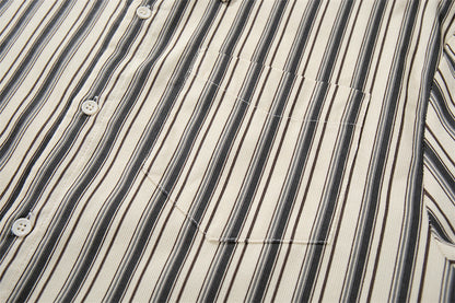 DAXUEN Cream vertical stripe short-sleeved button-up shirt