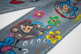 DAXUEN Light blue wide-leg denim jeans with colorful graphics