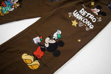 DAXUEN Wide-leg pants with cartoon character embroidery and plaid fabric