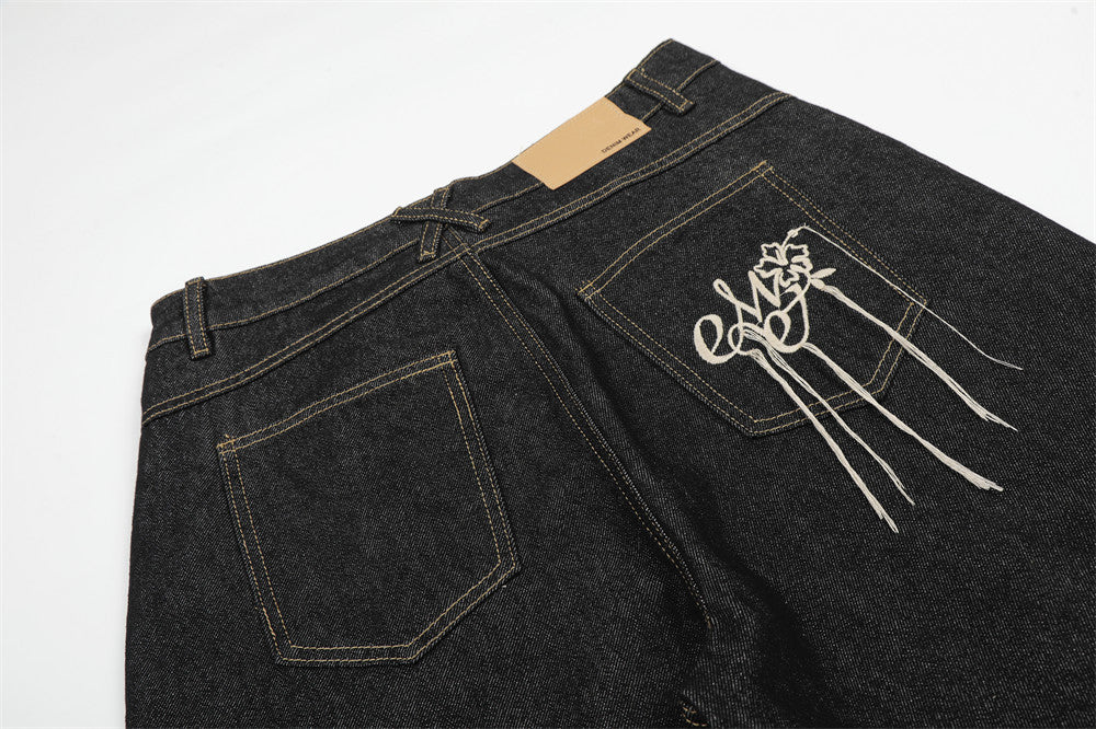 DAXUEN Wide-leg denim shorts with embroidery and contrasting stitching