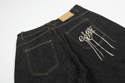 DAXUEN Wide-leg denim shorts with embroidery and contrasting stitching