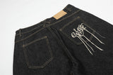 DAXUEN Wide-leg denim shorts with embroidery and contrasting stitching
