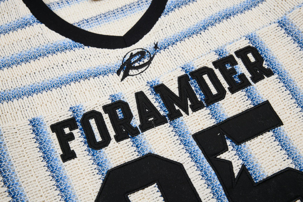 DAXUEN Short-sleeved loose-fitting V-neck top with stripes and graphics