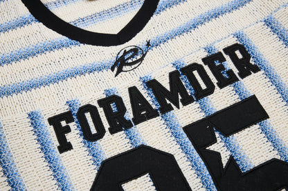 DAXUEN Short-sleeved loose-fitting V-neck top with stripes and graphics
