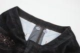 DAXUEN Dark indigo wide-leg denim pants with embroidery and studs