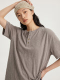 DAXUEN heathered khaki button-up henley t-shirt
