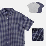 Grid Pattern Loose-Fit Short Sleeve Shirt