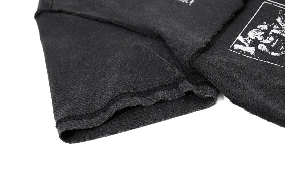 DAXUEN Black short-sleeved t-shirt with distressed text and graphics