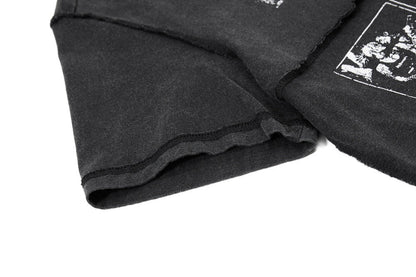 DAXUEN Black short-sleeved t-shirt with distressed text and graphics