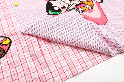 DAXUEN Short-sleeved button-up shirt with cartoon embroidery