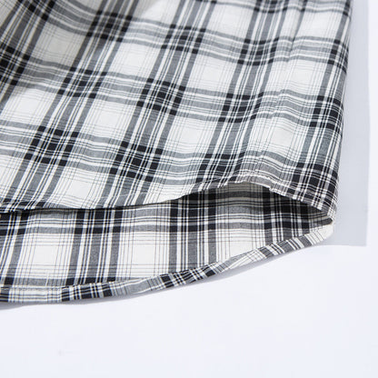 DAXUEN Short-sleeved plaid button-up shirt