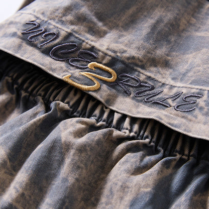 DAXUEN Wide-leg cargo shorts in faded grey-blue denim