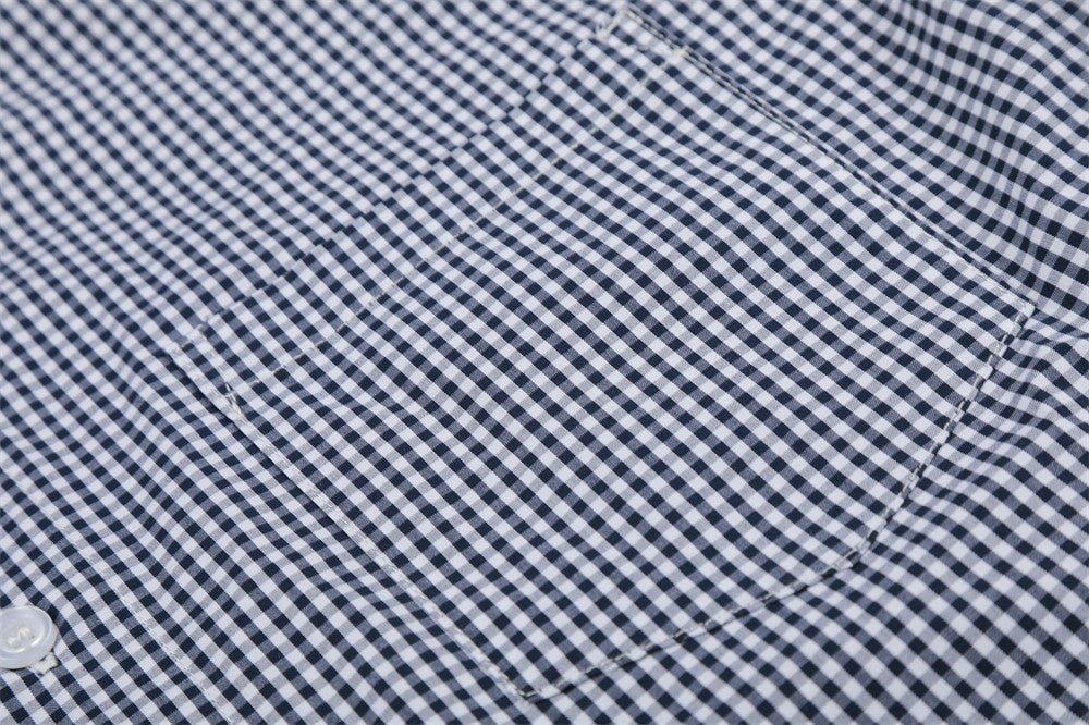 DAXUEN Navy and white gingham short-sleeved shirt