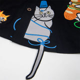 DAXUEN Embroidered cat-themed short sleeve button-up shirt