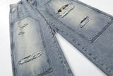 DAXUEN Faded distressed wide-leg denim jeans