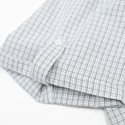 DAXUEN Short-sleeved plaid button-up shirt
