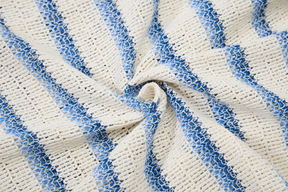 DAXUEN Short-sleeved loose-fitting V-neck top with stripes and graphics
