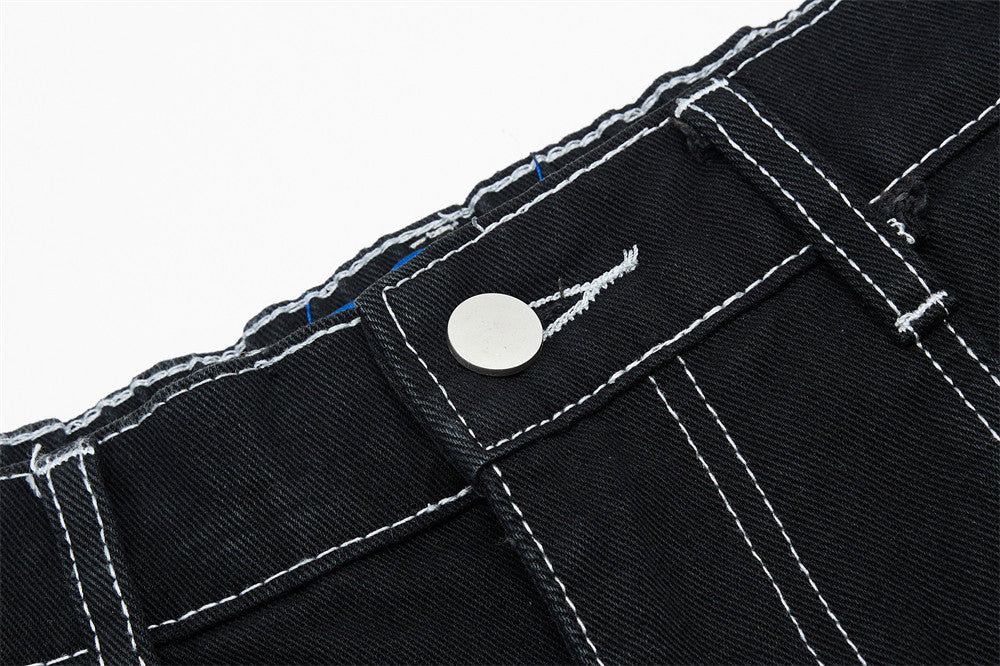 DAXUEN Black wide leg cargo pants with colorful cat patches