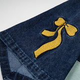 DAXUEN Cartoon patchwork denim button-up shirt