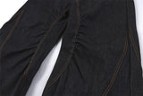 DAXUEN Wide-leg dark denim pants with embroidery