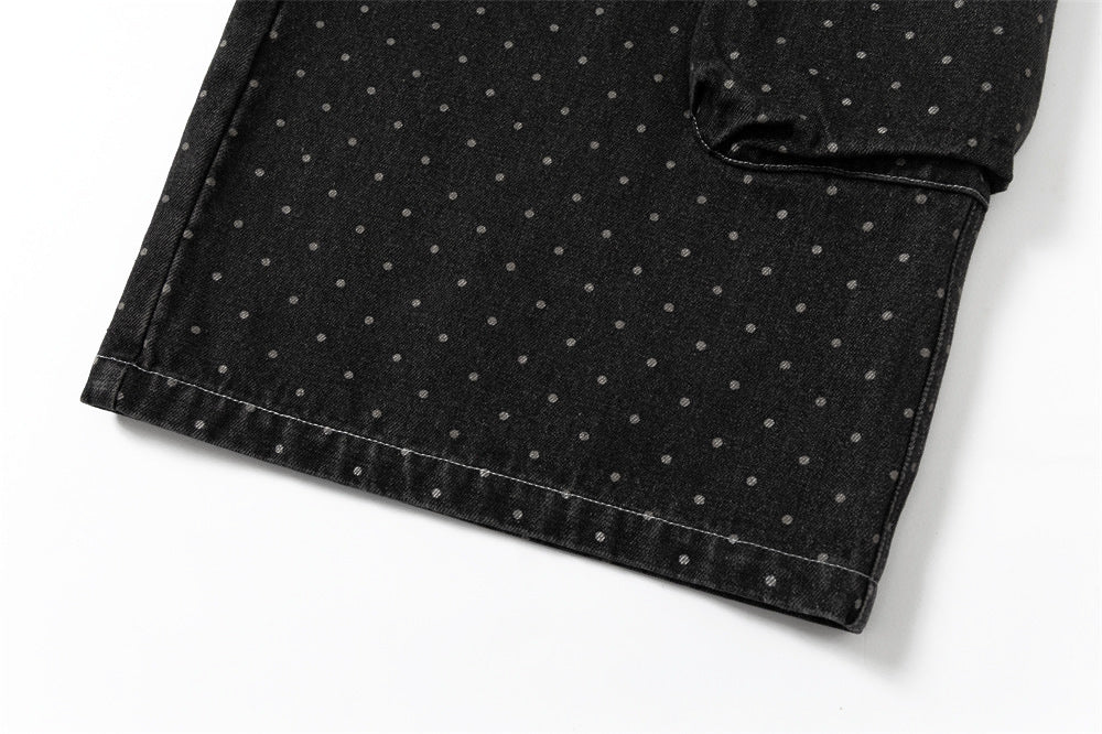 DAXUEN Dark grey wide-leg cropped cargo pants with polka dots