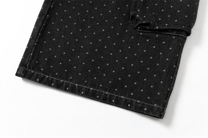 DAXUEN Dark grey wide-leg cropped cargo pants with polka dots