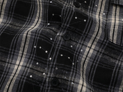 DAXUEN Short-sleeve plaid shirt with sequin embroidery
