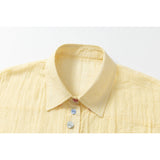 DAXUEN Pale yellow long-sleeved button-up shirt with colorful buttons