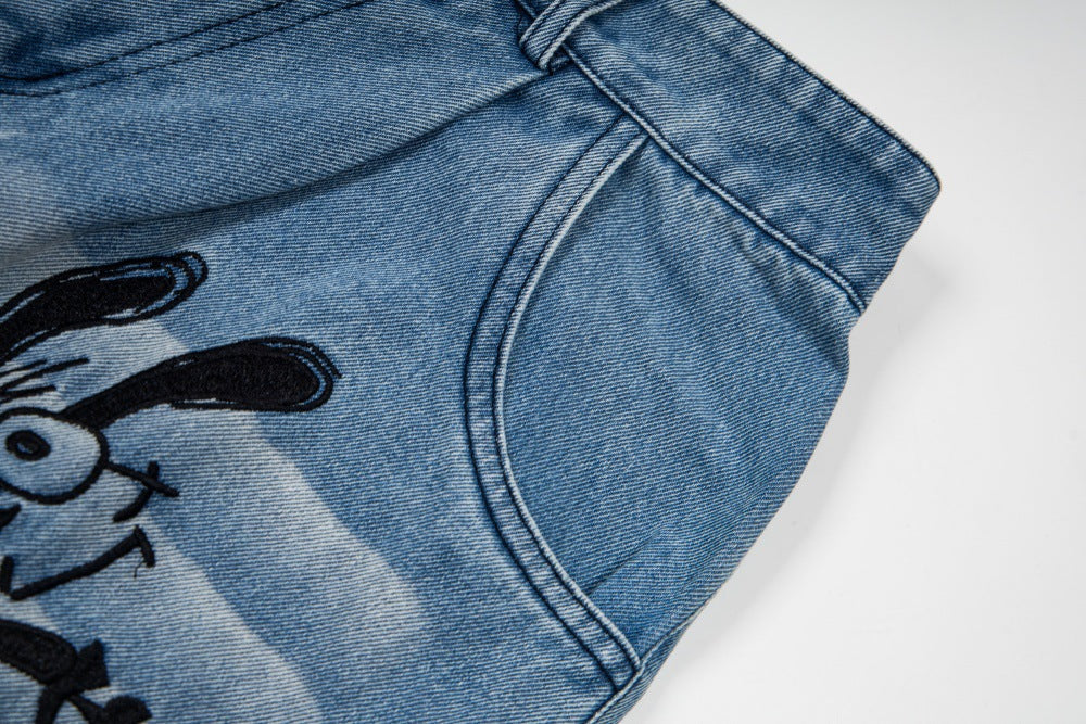 DAXUEN Loose-fitting wide-leg denim trousers with cartoon embroidery