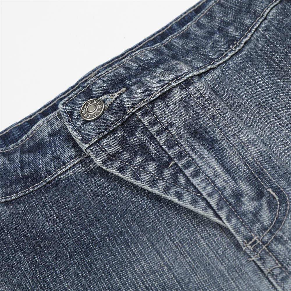 DAXUEN Wide-leg high-waisted denim trousers in washed blue